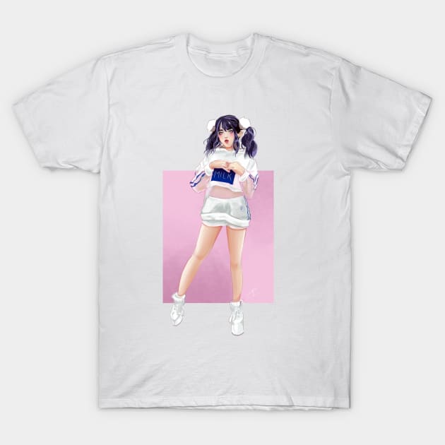 Cute Girl in Milk Outfit Illustration T-Shirt by Nekoyukki